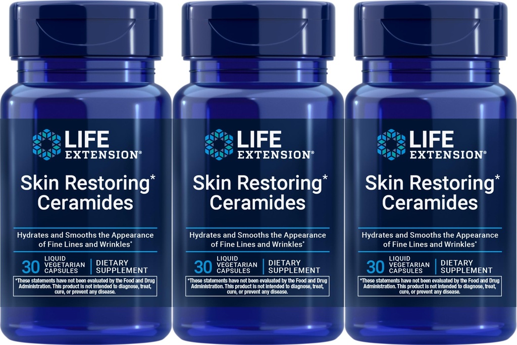 Life Extension Skin Restoring Ceramide, 30 flüssige vegetarische Kapseln (Pack von 3)