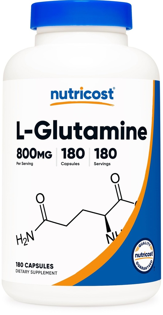 Nutricost L-Glutamine 800mg, 180 Capsules - Sans gluten, sans OGM