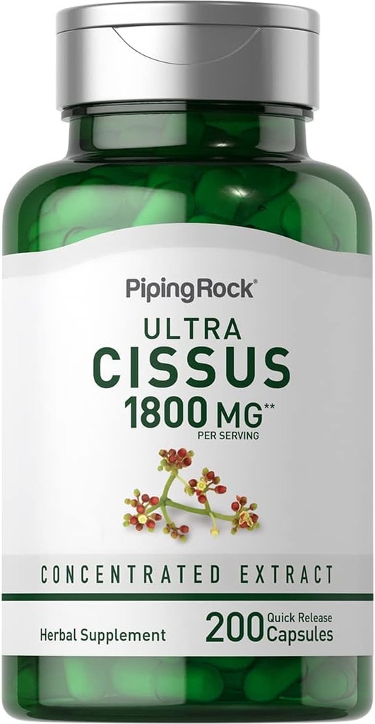 Piping Rock Cissus Quadrangularis Supplement 1800mg | 200 Kapseln | Ultra Konzentrat Kräuterextrakt | Non-GMO, Glutenfrei