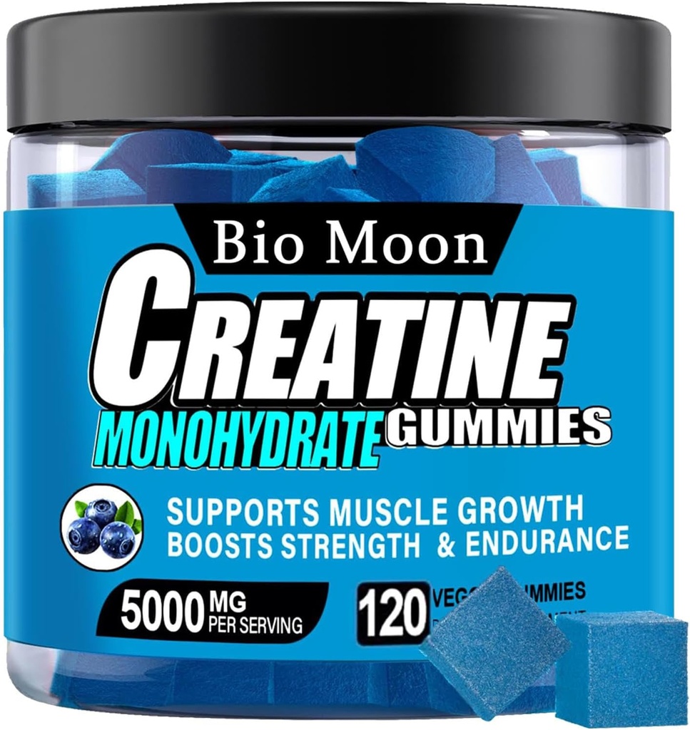 Creatine Monohydrate Gummie 5000mg für Männer & Frauen, Chewables Creatine Monohydrate für Muskelkraft, Muskelaufbau, Energie-Boost, Pre-Workout-Ergänzung (120 Count)- Blueberry Aroma