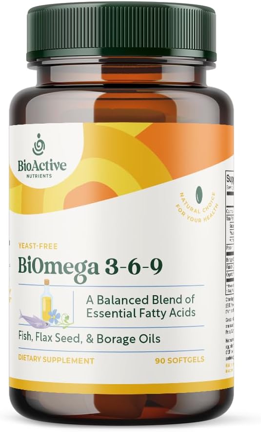 BIOACTIVE NUTRIENTEN BiOmega 3-6-9 Supplement Softgels für Damen und Herren - Omega 3 6 9 - Complex of The Best Fish, Flaxseed Oil und Borage Oil Supplements - 1200mg - 90 Softgels