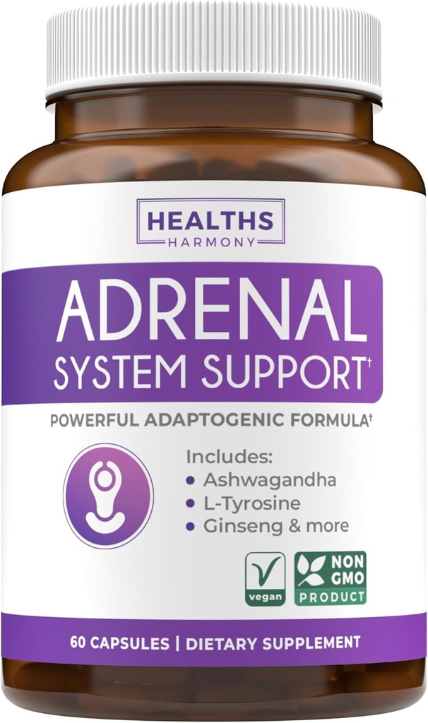 Adrenal System Support & Cortisol Manager (2 Month Supply) Leistungsstarke Ashwagandha & L-Tyrosine Fatigue Supplement - Erhalten Balanced Cortisol Levels, Gesundheit, & Stress Relief - Non-GMO - 60 Kapseln