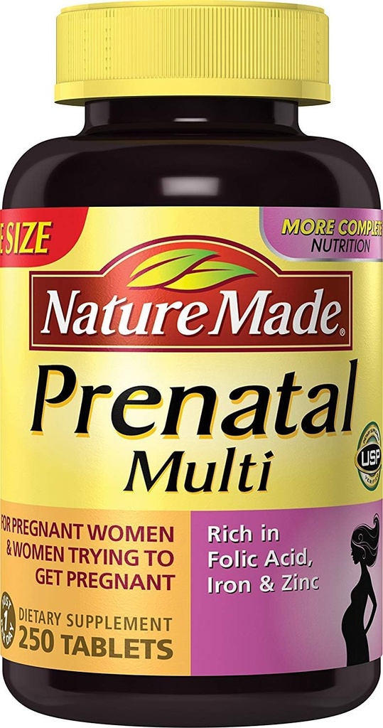 Natur Made Prenatal Multi, 250 Tabletten, Folsäure + 17 Pränatale Vitamine & Mineralstoffe zur Unterstützung der Baby-Entwicklung und Mutter, Vitamin D3, Calcium, Eisen, Jod, Vitamin C und mehr