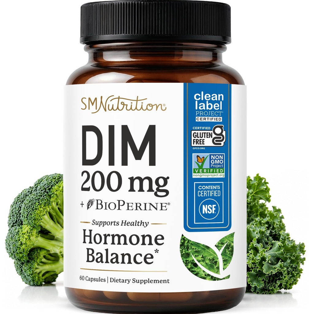 DIM Ergänzung 200 mg | Estrogen Balance für Frauen und Männer | Hormonelle Akne, Hormon Balance, Menopause & Antioxidante Unterstützung | Clean Label Project Certified, Vegan & Soy Kostenloses Diindolylmethan | 60 Ct.