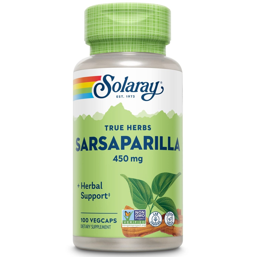 SOLARAY Sarsaparilla Root 450 mg - Traditionelle pflanzliche Unterstützung - Non-GMO, Vegan, Lab Verified - 60-Day Geld-Back Garantie - 100 Servierungen, 100 VegCaps