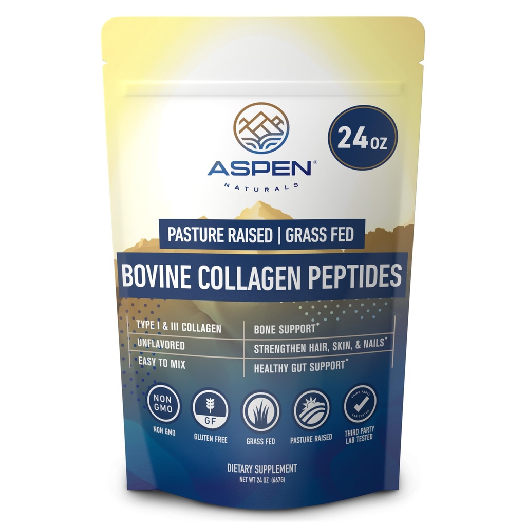 ASPEN NATURALS Bovin Collagène Peptides Poudre 24 Oz – Type I & III.