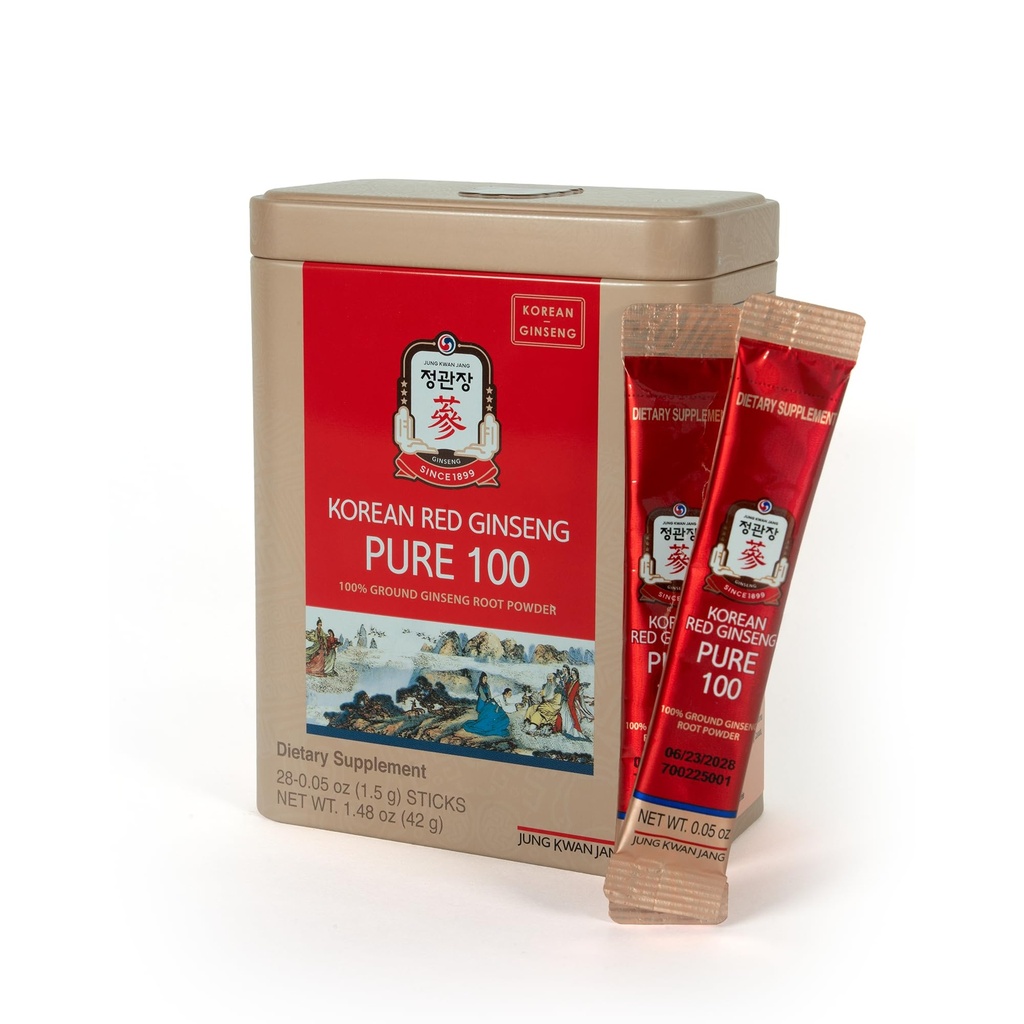 JungKwanJang Korean Red Ginseng Pure 100 - Panax Ginseng Powder Stick Supplements - Energy Boost & Immune Support - Vegan, Koffeinfrei, Glutenfrei & Non-GMO (Net Wt. 1.48 Unze, 30 Sticks)