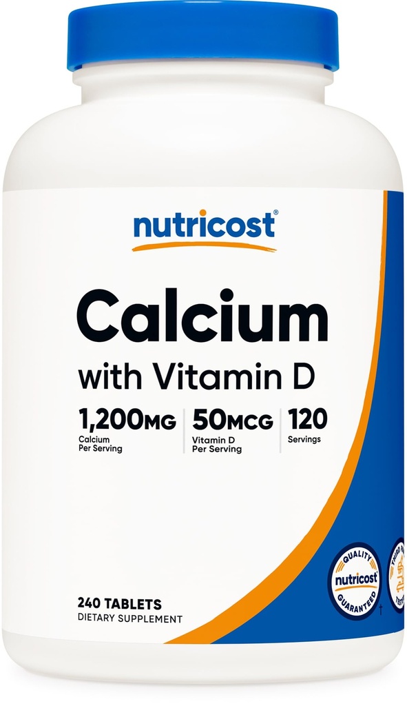 Nutricost Calcium mit Vitamin D, 240 Tabletten - Calcium (1200mg) Vitamin D (50mcg) Pro Servieren - Non-GMO, Glutenfrei