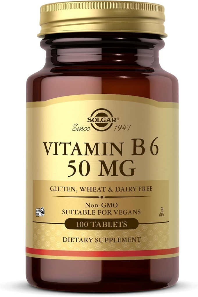 Solgar Vitamin B6 50 mg - 100 Tabletten - Non-GMO, Vegan, Glutenfrei, Dairy Free, Kosher - 100 Servierungen