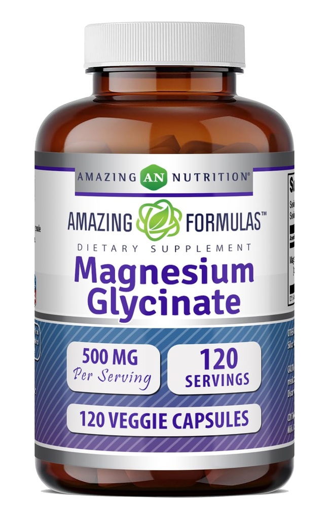 Erstaunliche Formeln Magnesium Glycinate 500 Mg | Veggie Kapseln Ergänzung | Non-GMO | Gluten-Free | Made in USA (Unflavored, 120 Count)