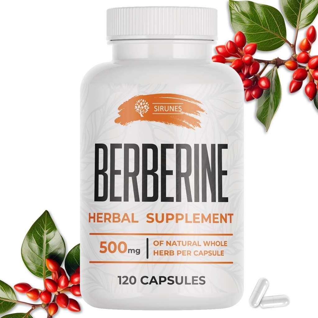 SIRUNES Berberine Supplement – Berberine HCL Nahrungsergänzung für Männer und Frauen – Non GMO Berberine 500mg – Ideal für Immununterstützung, Herz, Cholesterol Levels 120 Kapseln