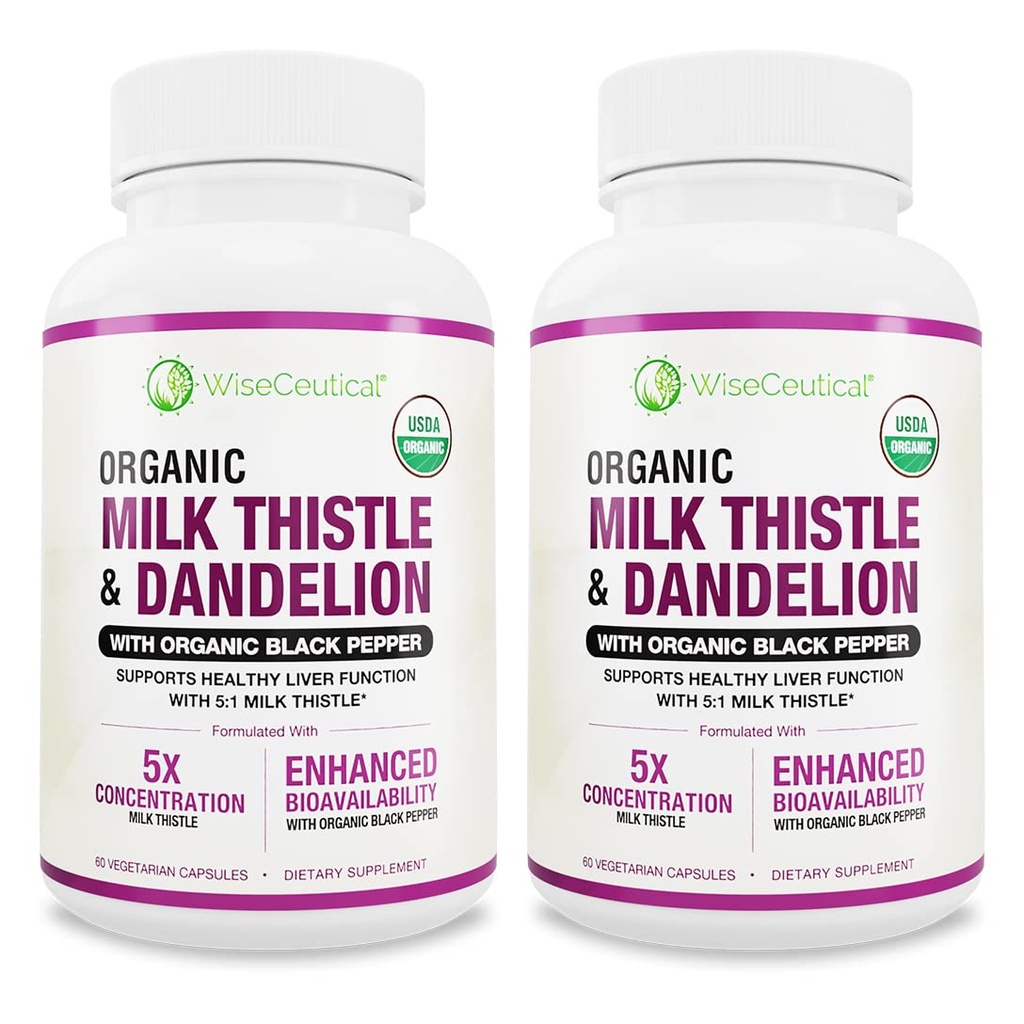Max Absorption USDA Bio Milchdistel Potent 5:1 Konzentrierter Extrakt (2000 mg Stärke) & Organic Dandelion Root | Silymarin Antioxidant Flavonoid | Leberunterstützungsergänzung (60 Count (Pack von 2))