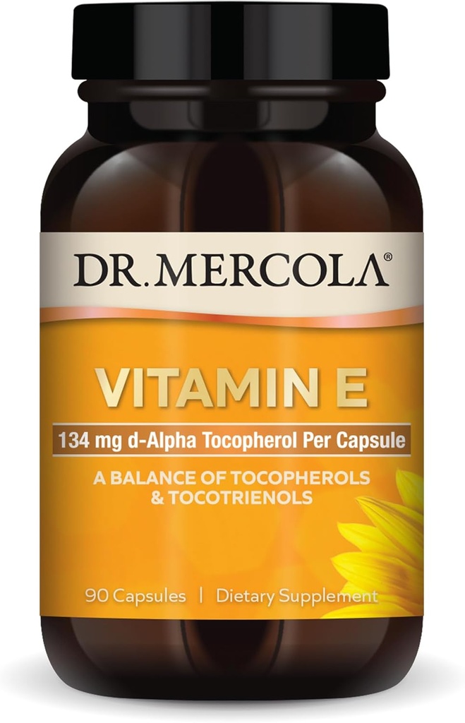 Dr Mercola Vitamine E, 90 portions (90 capsules), 134 mg par gélule, supplément alimentaire, soutient une peau saine, non-OGM