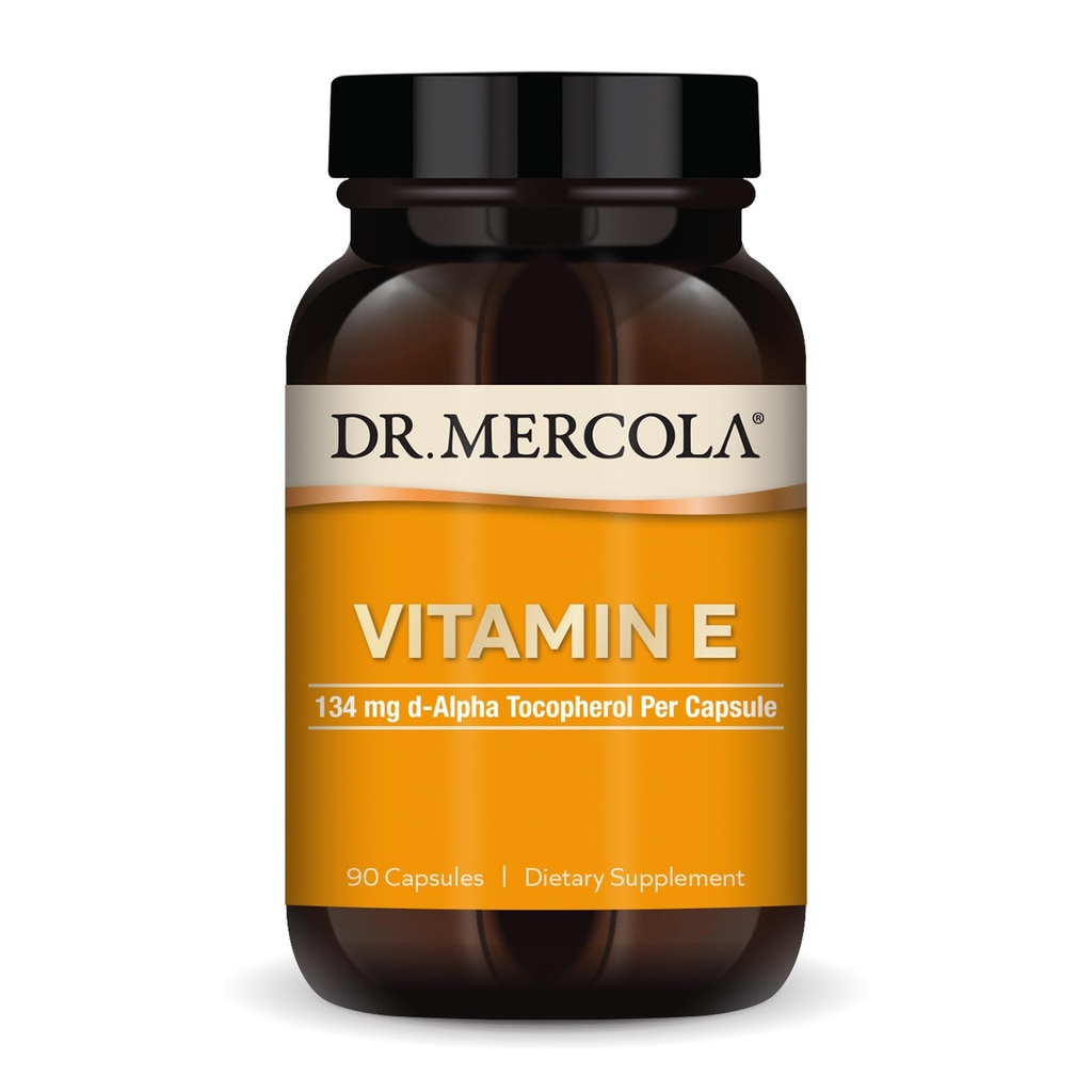 Dr. Mercola Vitamin E, 90 Portionen (90 Kapseln), 134 mg pro Kapsel, Nahrungsergänzungsmittel, Unterstützt gesunde Haut, Non-GMO