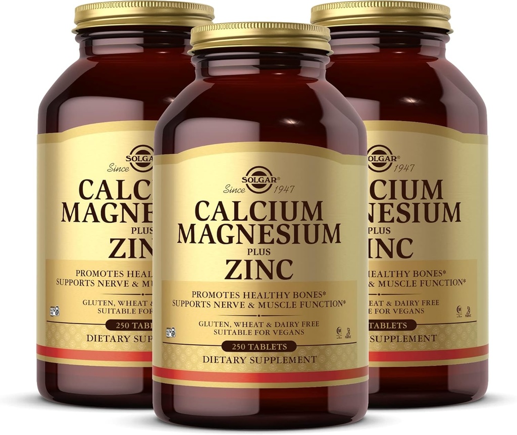 Solgar Calcium Magnesium Plus Zink - 250 Tabletten, Packung mit 3 - fördert gesunde Knochen, unterstützt Nerve & Muskelfunktion - Non-GMO, Vegan, Gluten Free - 250 Gesamt Servierungen