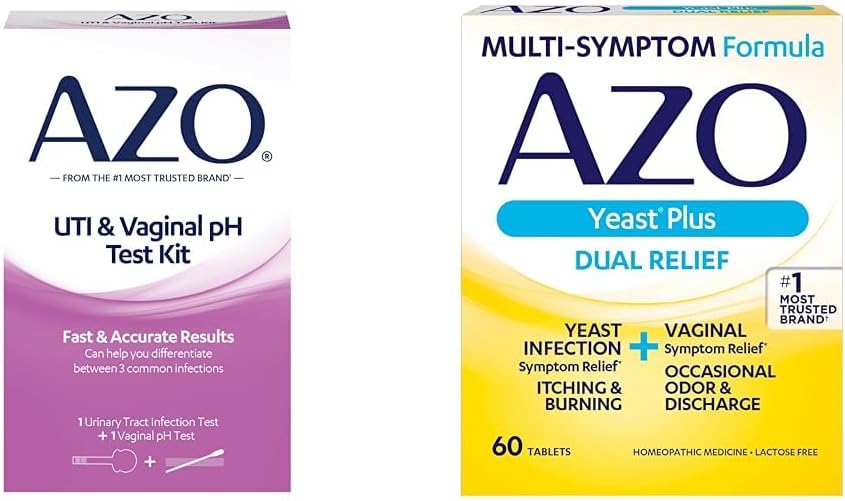AZO Urinary Tract Infection Test Strip + Vaginal pH Test Kit + Hefe Infektion & Vaginal Symptome Relief Tabletten, 60 Zähler