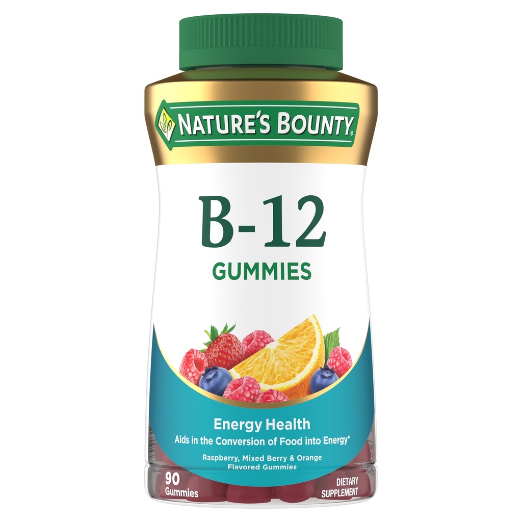 Nature's Bounty Vitamin B12 Gummis, Nahrungsergänzung, unterstützt Energie Stoffwechsel und Nervous System Gesundheit, Gemischte Beeren Geschmack, 500mcg, 90 Gummis