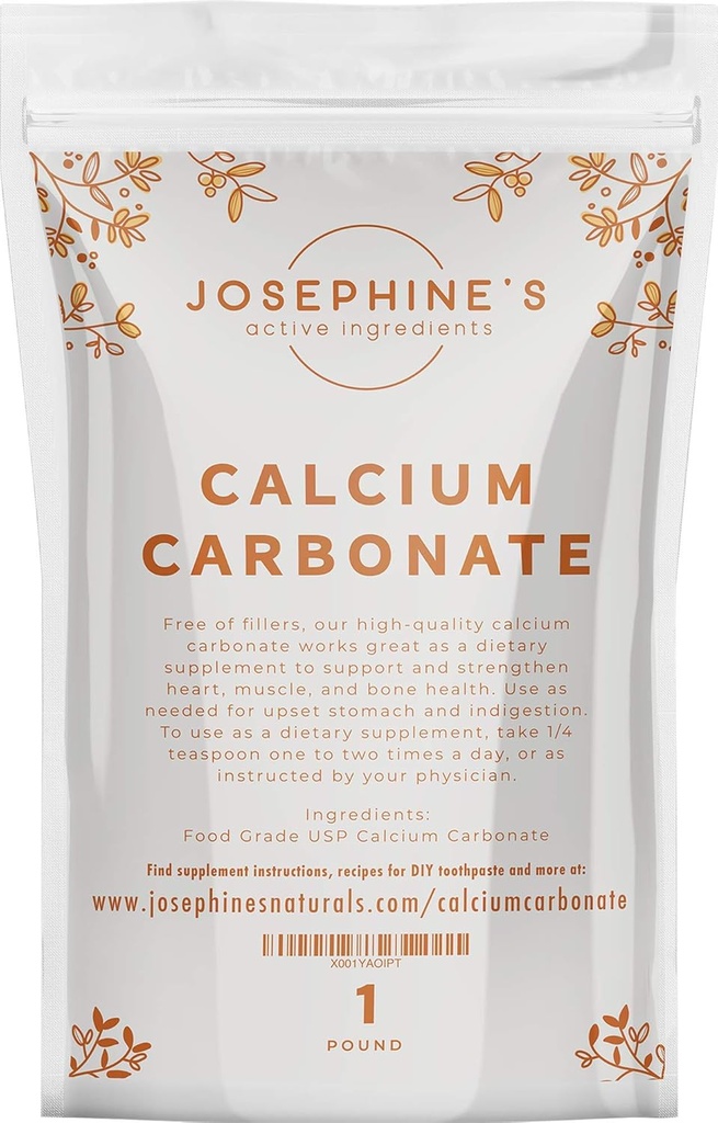 Josephine's Active Ingredients: Calciumcarbonatpulver - Nahrungsergänzungsmittel, Sodbrenner-Relief, Wirkstoff für DIY Zahnpasta- und Kreidelackprojekte - 1 lb. - Keine Zusatzstoffe oder Füllstoffe