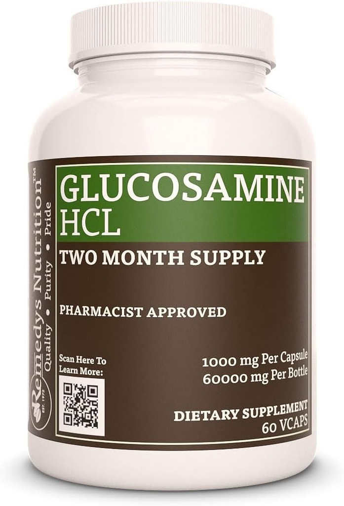 Remedy Ernährung Glucosamin HCL | 1.000 mg, 60 Vegan Kapseln Nahrungsergänzungsmittel | Zwei Monate Versorgung
