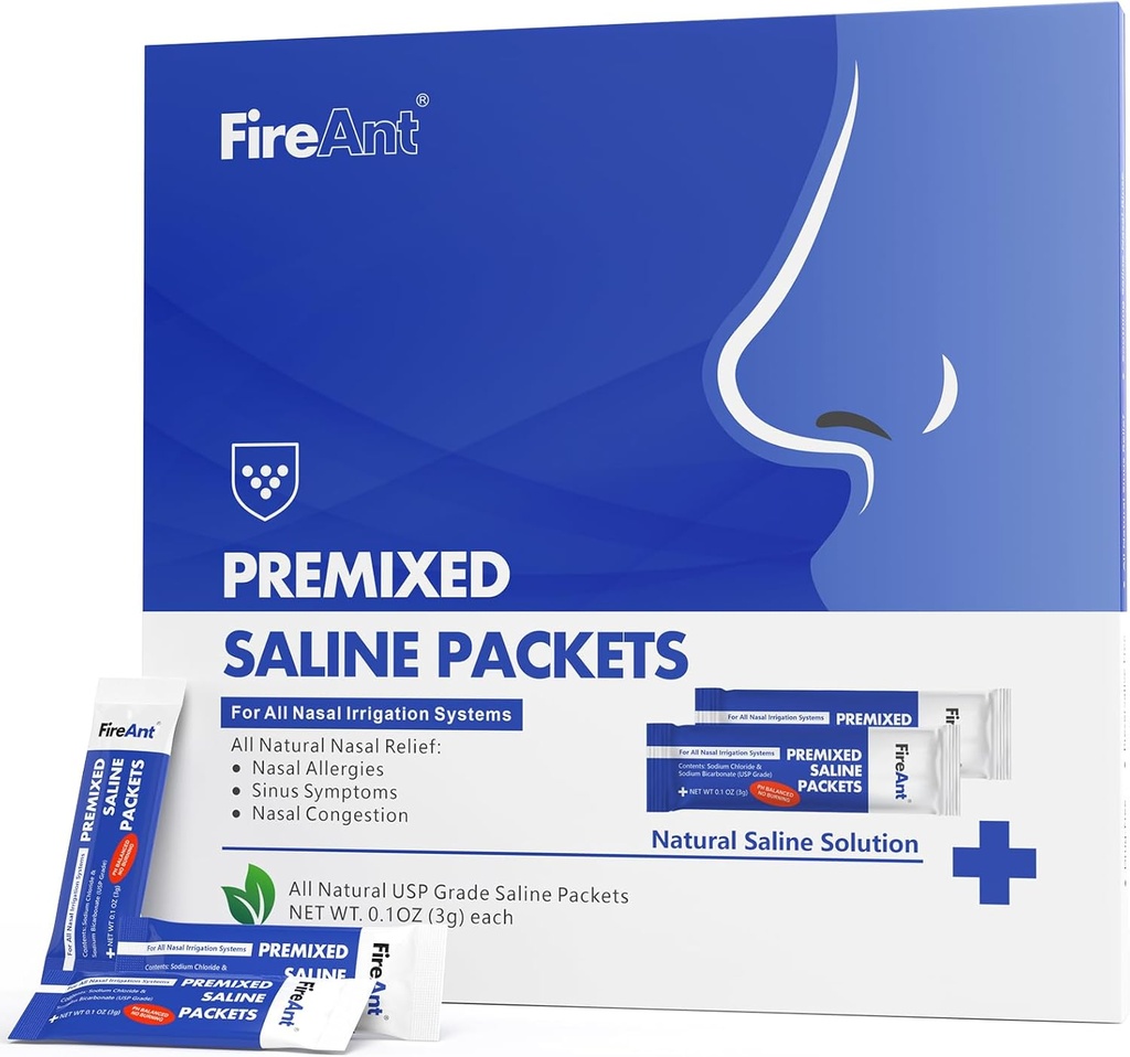 FireAnt Saline Packets für Sinus Rinse, 100 Premixed Neti Pot Salt Packet für Nasal Rinse, Sinus Rinse Packets für Nasal Bewässerungssystem, PH Balanced - Slate Blue