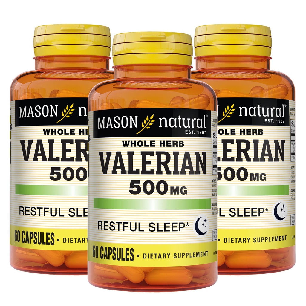MASON NATURAL Root valérian 500 mg, 6 mois d'approvisionnement, aide naturelle au sommeil, favorise le sommeil sain et reposant, supplément à base de plantes, 3 paquets