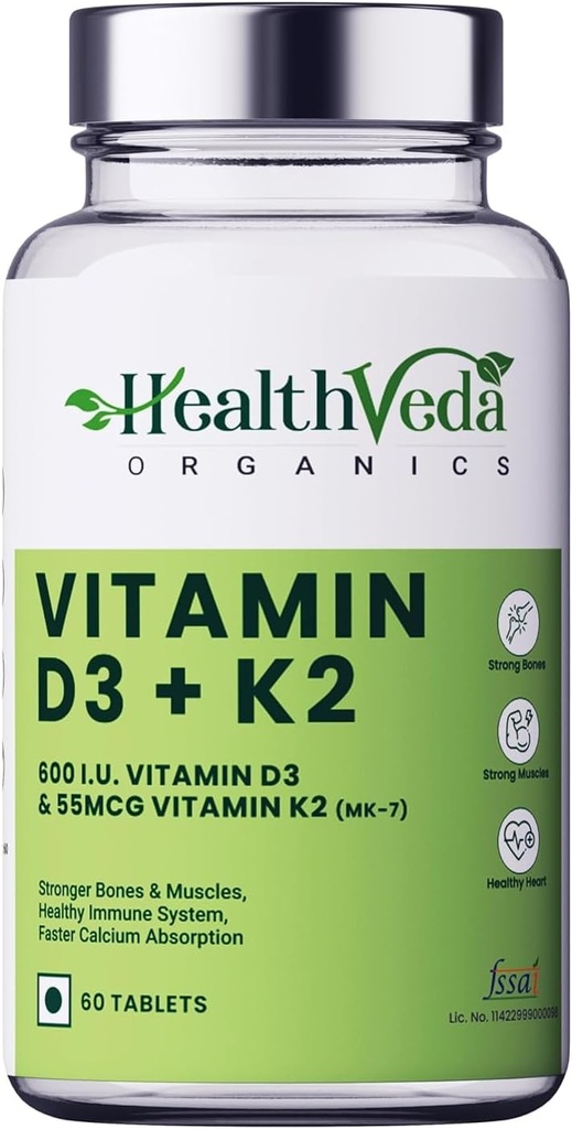 Bios Vitamin D3 (600 IU) + Vitamin K2 als MK7-Ergänzung (55mcg) | 60 Veg Tabletten | Unterstützt gesunde Knochen, steigert Immunsystem & Gelenkgesundheit | für Männer & Frauen