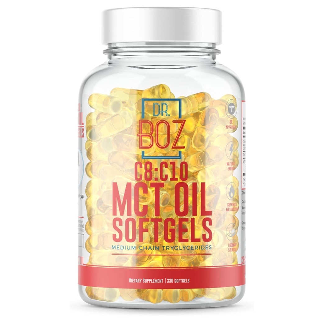 Dr Boz - C8:C10 MCT Oil Supplément (330 Softgels) - Docteur approuvé - Énergie naturelle, gestion du poids et concentration mentale - Augmente les cétones - Fait à partir d'huile de coco pure - Fait aux États-Unis - Self Care