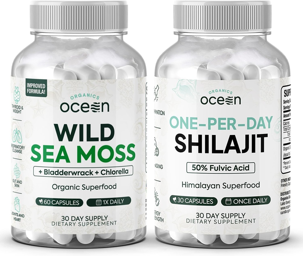 Bios Ocean Wild Sea Moss Capsules und One-per-Day Shilajit für Männer und Frauen - 100% Irish Sea Moss und Pure Shilajit Capsules - Schilddrüse Unterstützung für Frauen und Männer