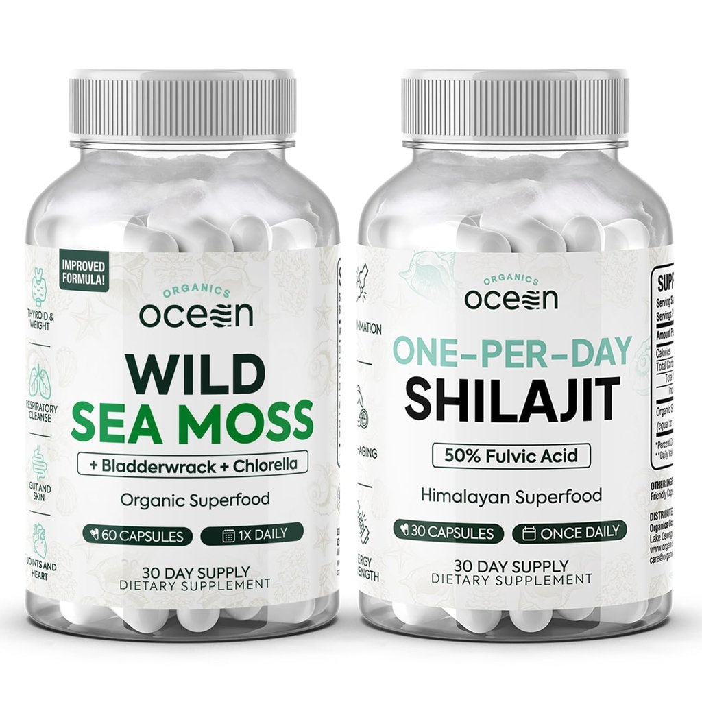 Bios Ocean Wild Sea Moss Capsules und One-per-Day Shilajit für Männer und Frauen - 100% Irish Sea Moss und Pure Shilajit Capsules - Schilddrüse Unterstützung für Frauen und Männer