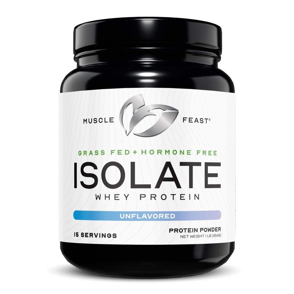Pâture sans hormones naturelle élevée, poudre de protéines isolate de lactosérum pour les hommes et les femmes, propre, sans OGM et sans gluten, protéine isolée - non aromatisée, 1 lb