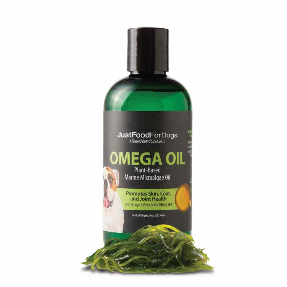 JustFoodForDogs Omega Plus Öl Omega-3 Ergänzung für Hunde, Haut und Mantel Unterstützung, Joint Health, EPA & DHA von Algae Öl, Nachhaltige & Eco-Friendly - 8 oz