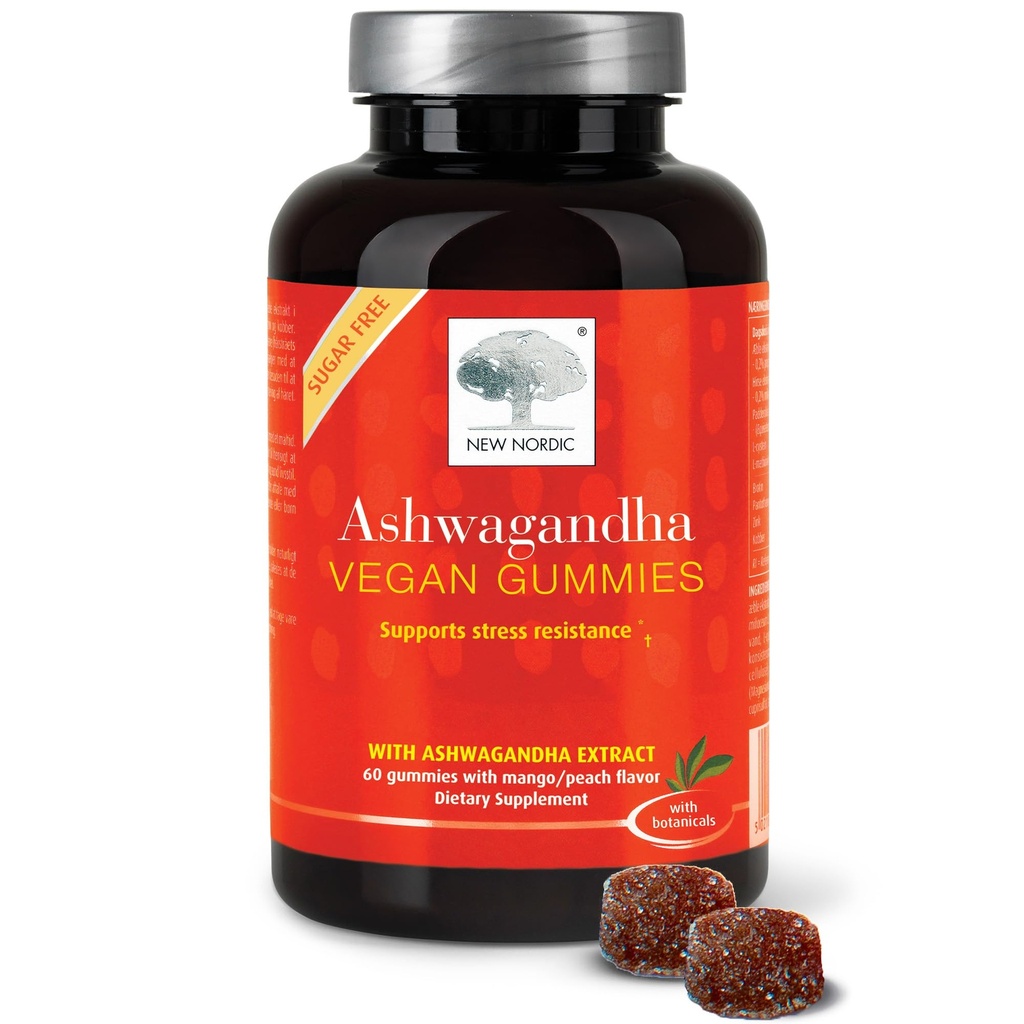 NORDIC Ashwagandha Gummies, 300 mg Ashwagandha Root Extract, Sugar Free, Adaptogene für Männer und Frauen, Delicious Mango Peach, 60 Gummies