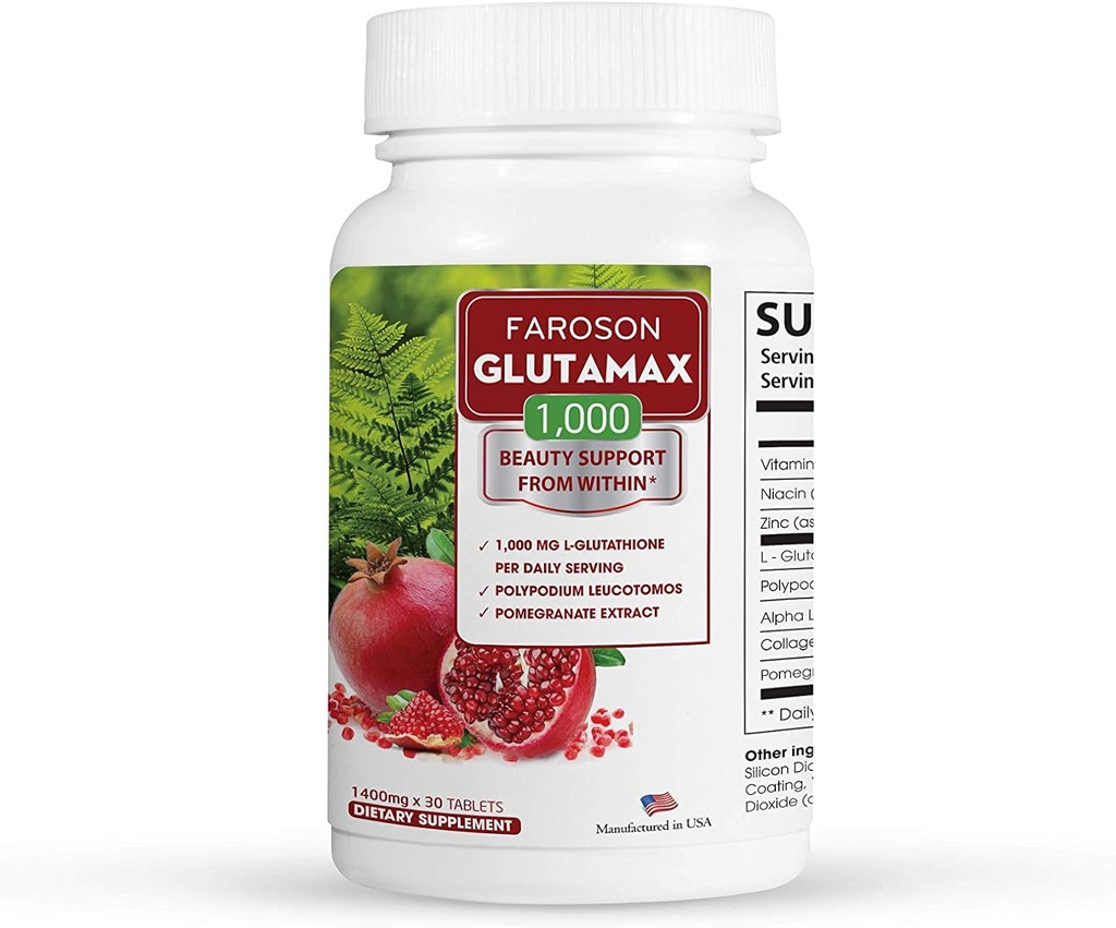 Glutathion 1000mg, extrait de fern & grenade d'antioxydants, élasticité de la peau, réduction du vieillissement de la peau pour les femmes