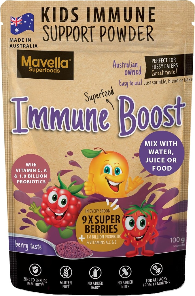 Kinder Immununterstützung Pulver - Immune Boost mit Vitamin C A + E, Magnesium & Probiotika für mit 9 Superbeeren - Berry Taste Immunity Gummies Alternative 3.52oz (100g)