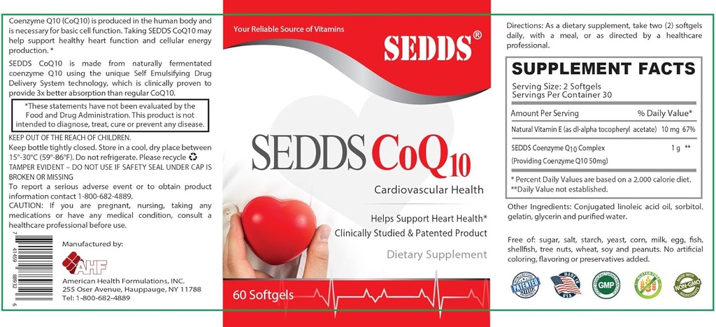 SEDDS® CoQ10 Ubiquinol Herz-Kreislauf-Gesundheits-Ergänzung, Tägliches Vitamin für Herz-Gesundheit und Energie (60 Zähler), hochabsorbierendes flüssiges Wasser-Soluble Softgel für Bluthochdruck und Cholesterol