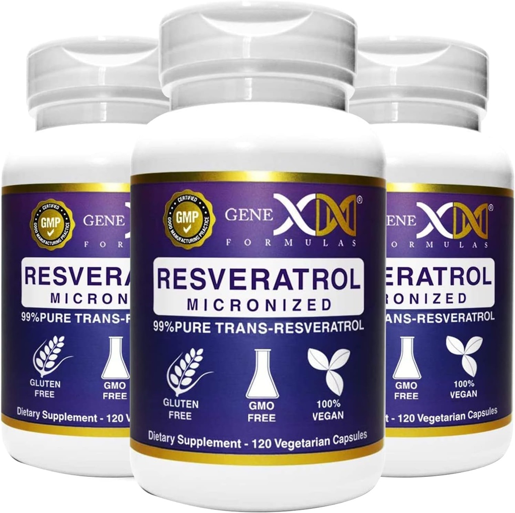 Formules Genex 99% Micronised Trans-Resveratrol avec BioPerine pour Absorption 1000mg.