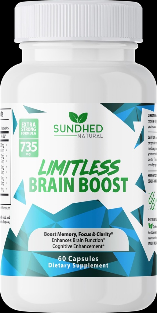 Brain Boost sans limite (60 capsules) - Mémoire, Focus, Clarté mentale - Nootropics Formule scientifique pour améliorer la performance, Super Ginkgo Biloba, St John Wort Extract, DMAE