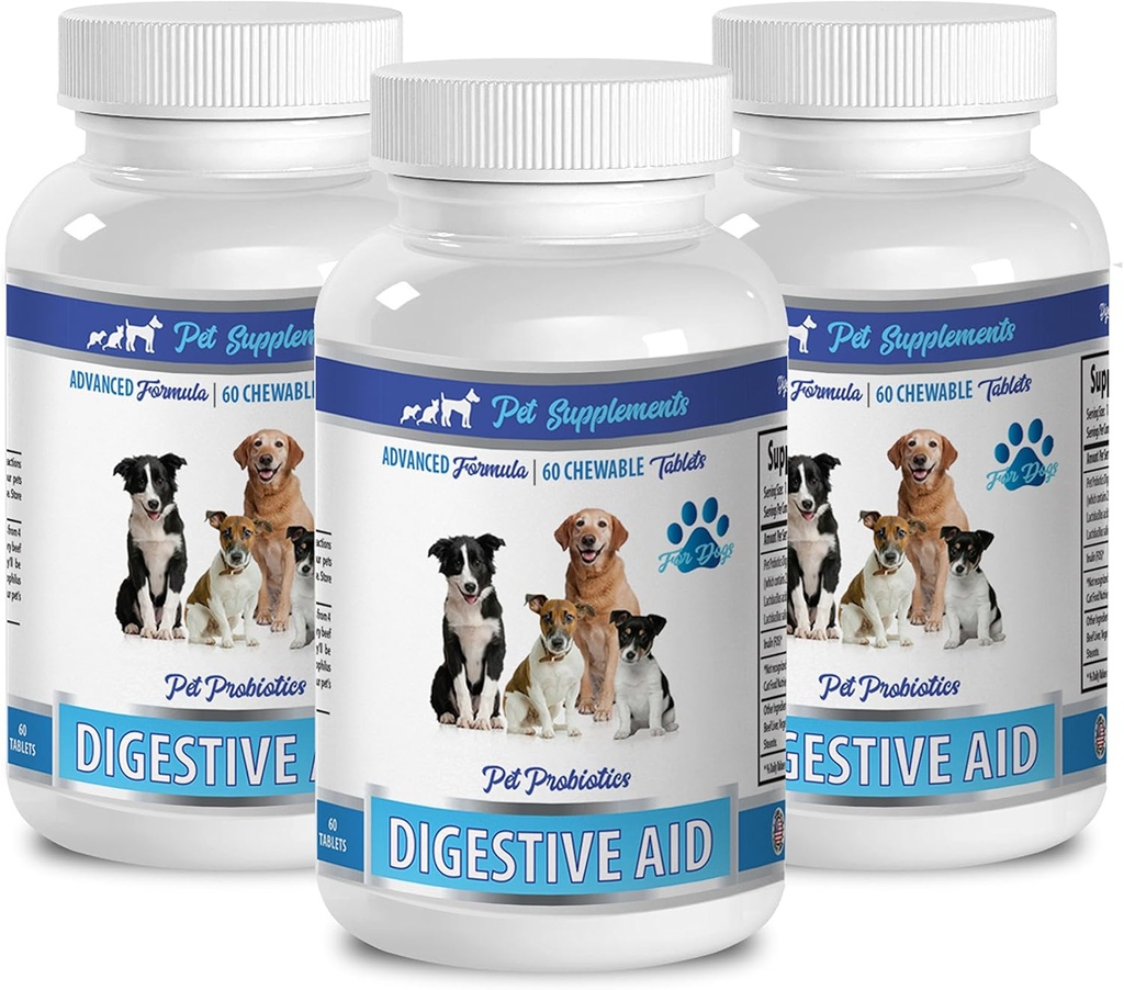 enzymes digestives pour chiens 8 oz - DOG DIGESTIVE AID PROBIOTICS - APPROCHE NATURELLE - SOLUTION À LA BANDE DE BRET ET DE GAZ - COUNTER DIARRHEA - chien probiotiques usa - 3 bouteilles (180 traités)
