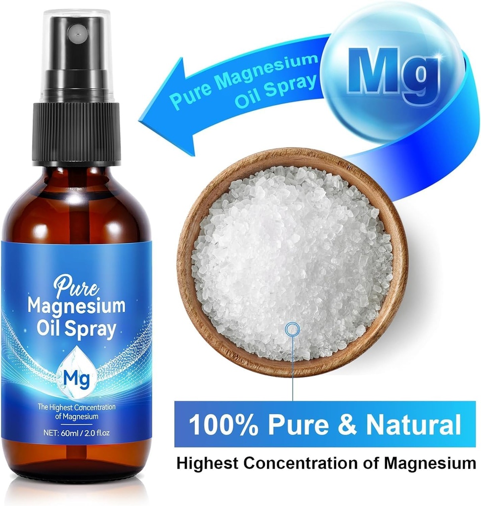 2 Packs Magnesium Spray, Pure Magnesium Oil Spray for Feet, Natural Topical Magnesium for Body Health,Easy to Absorb and Use,Hair Smooth,Soothing,Relax for Sleep & Muscle 4 Fl.Oz