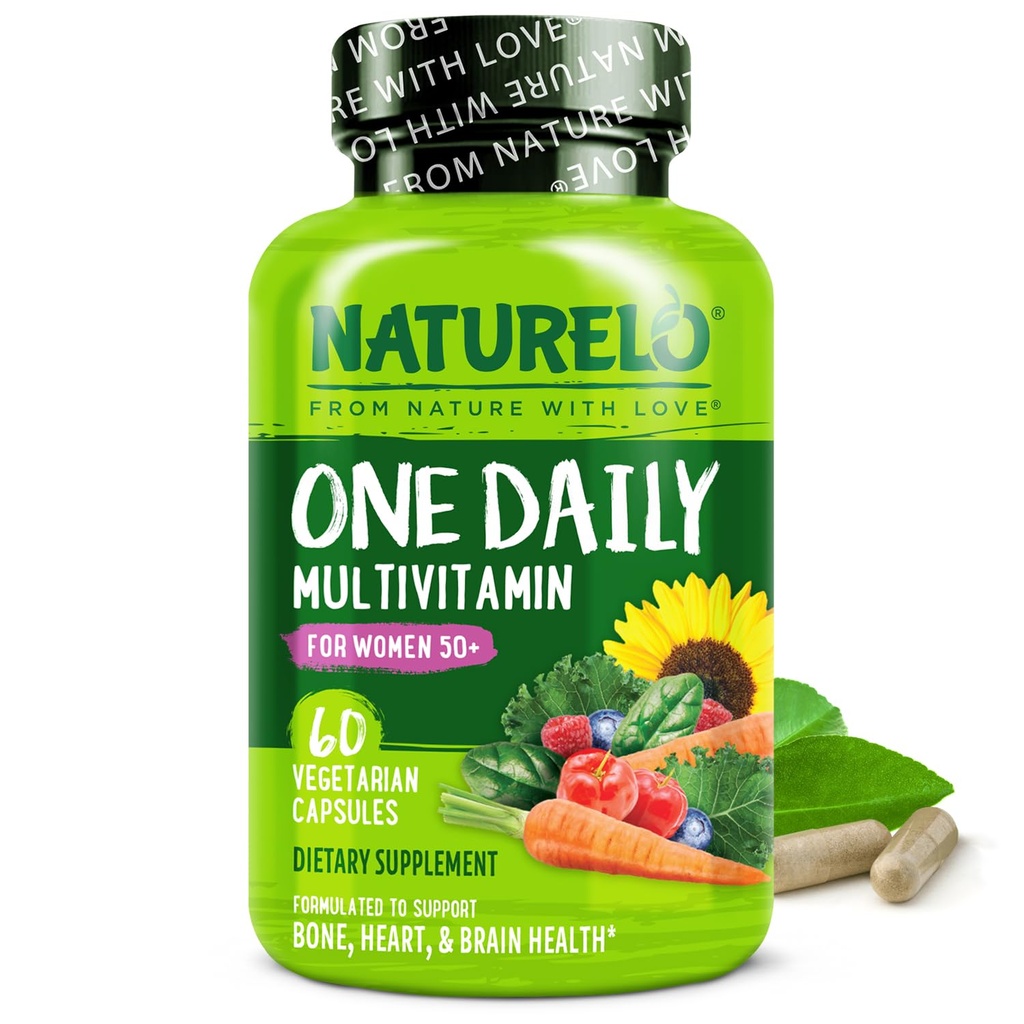 NATURELO One Daily Multivitamin for Women 50+ (Iron Free) - Menopause Support for Women Over 50 - Whole Food Supplement - Non-GMO - No Soy - 60 Capsules - 2 Month Supply