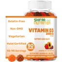 SHIFAA NUTRITION Vegetarisches Vitamin D3 Gummi für Erwachsene & Kinder | 45-90 Servierungen, 2.000IU / 1.000IU | Non-GMO, Glutenfrei, Gelatinefrei | Unterstützt Knochen, Muskeln & Immunsystem Halal Vitamine