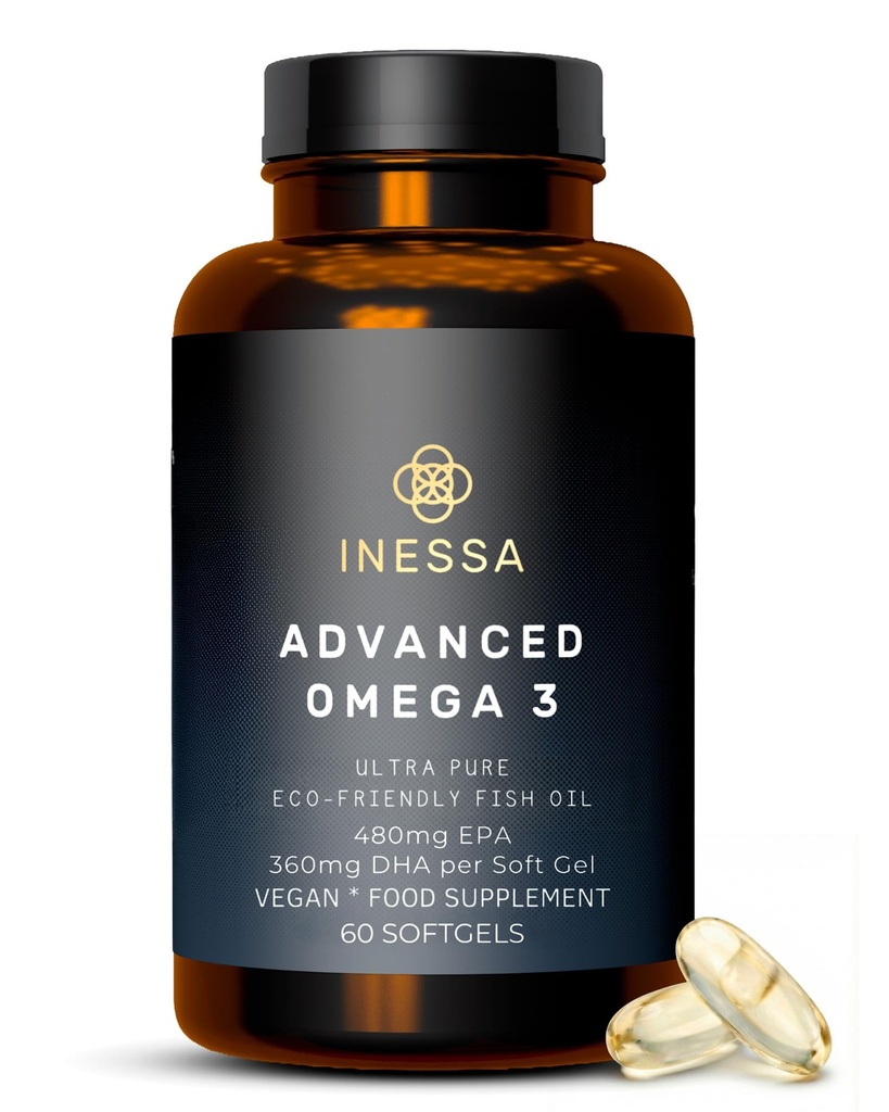 Omega 3 Fischöl 1200mg (480mg EPA/360mg DHA pro Kapsel) Hohe Festigkeit, Ultra Pure, Eco Friendly 60 Kapseln, 2 Monate Versorgung. GMP & Freunde der Meereszertifizierung