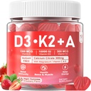 Vitamin D3 10000iu + K2 MK7 + A Gummis mit Calcium Magnesium Zink für Frauen und Männer, hohe Potenz ADK Vitamin Supplement unterstützt gesundes Immunsystem, Knochen und Vision Funktion, Zucker freie 120 Cts