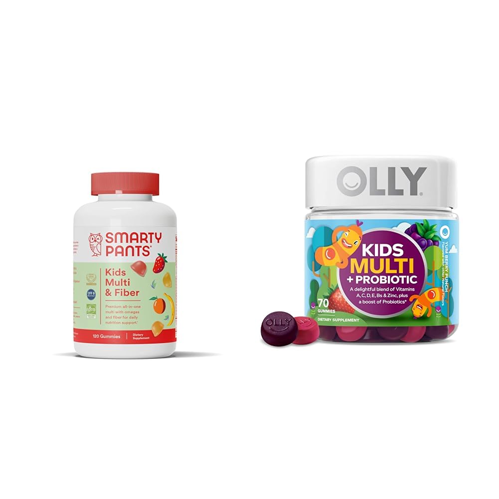 SmartyPants Kids Multivitamin Gummi und Faser-Ergänzung: Omega 3 Fish Oil & OLLY Kids Multivitamin + Probiotic Gummy, Verdauungs- und Immununterstützung