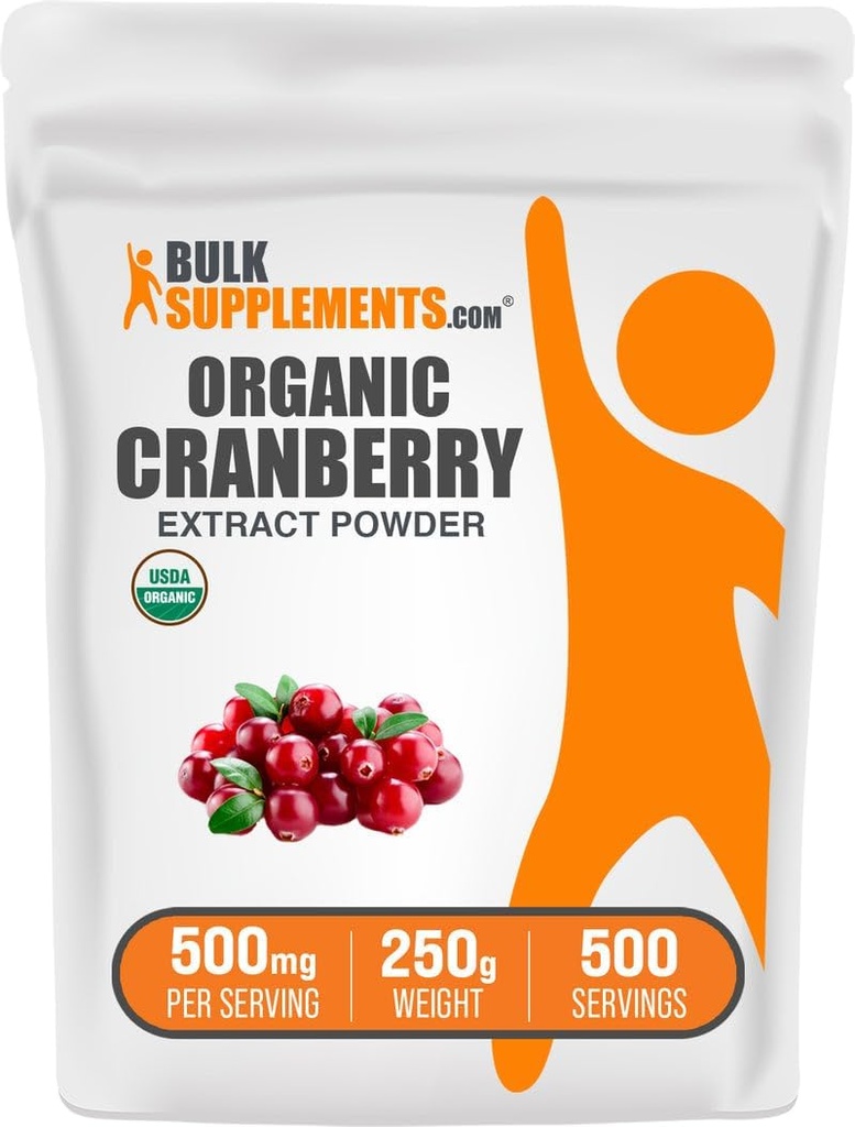 BulkSupplements.com Organic Cranberry Extract Powder - Organic Cranberry Flavoring Powder, Sourced from Vaccinium Macrocarpon Fruit - Vegan & Gluten Free, 500mg pro Servierung, 250g (8.8 oz) (Pack mit 1)