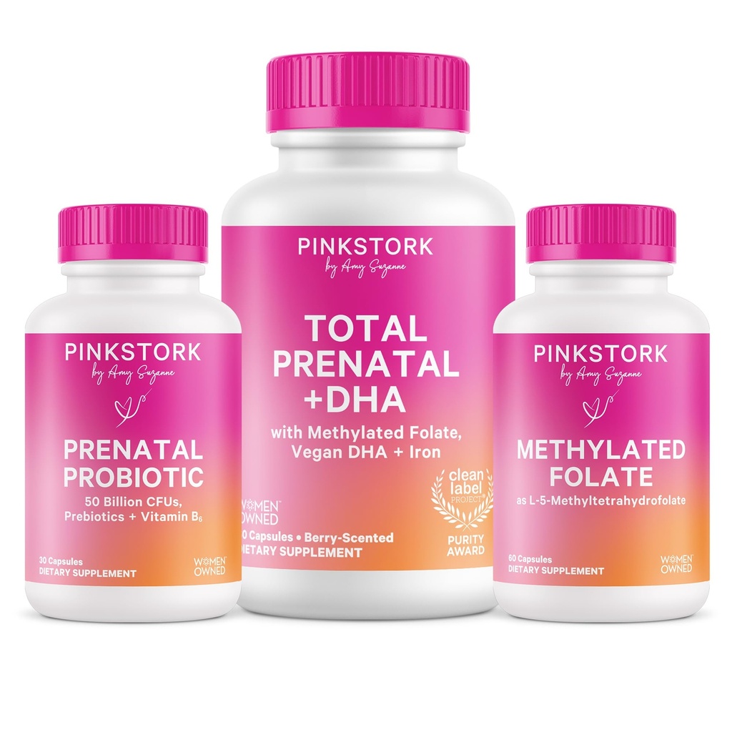 Pink Stork Total du folate prénatal, probiotique et méthyle – Grossesse Wellness Bundle