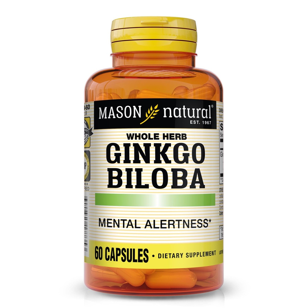 Mason Natural Ginkgo Biloba, 1 Monat Versorgung, hilft Mentalal Alertness und Unterstützung Optimale Gehirnfunktion, 60 Kapseln