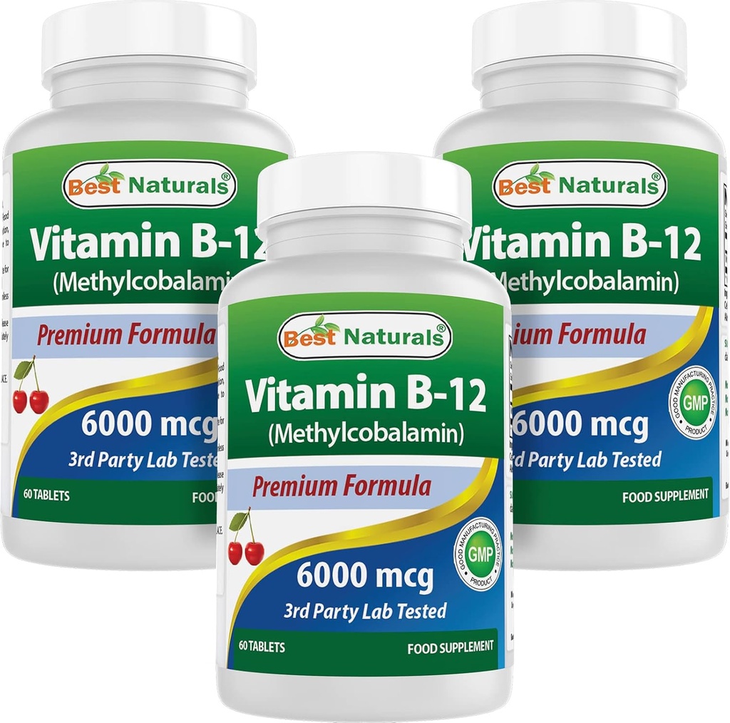 Best Naturals Vitamin B-12 als Methylcobalamin (Methyl B12), 6000 mcg 60 Sublingual Tablets (60 Count (Pack von 3))