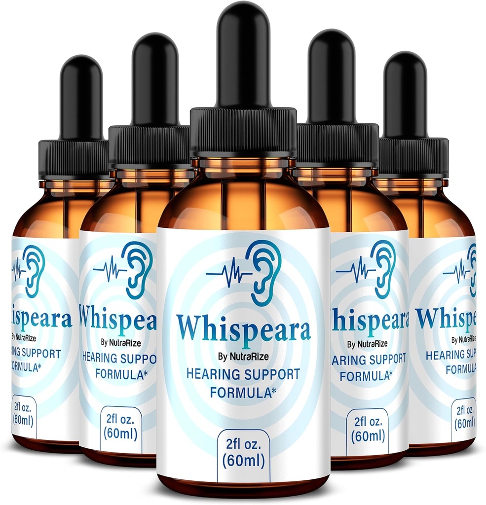 (5 Pack) Whispeara Drops - Offizielle Whispeara unterstützt gesundes Hören, Fokus und Leistung, Alle natürlichen Whispeara Hörgerät Formel, Premium Whispeara Gotas Review (150 Servietten)