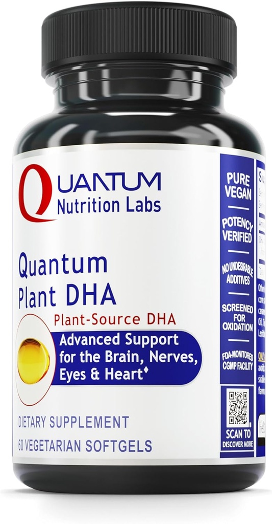 Quantum Nutrition Labs Plant DHA - Non-GMO Vegan DHA mit Omega 3 Fettsäuren, Algenbasierte DHA für Damen und Herren, natürliche DHA Ergänzung Geeignet für Vegans- 60 Vegetarische Softgel Kapseln